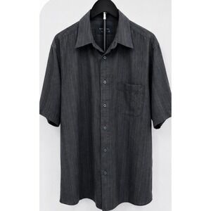 R&R Casual Mens XL Short Sleeve Button Down Shirt Charcoal‎ Gray Textured Pocket
